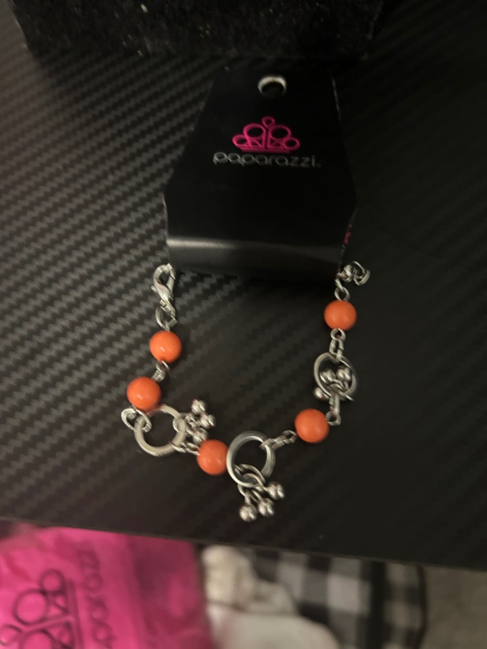 paparazzi Orange Bead Silver Charm Link Bracelet